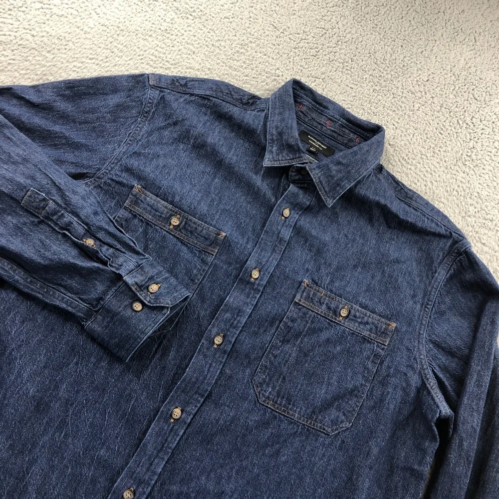 Banana Republic Shirt Men Extra Large Indigo Denim Heritage Workwear Cotton Hemp